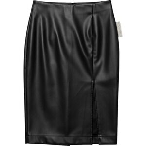 12THOMPSON Pencil Skirt Womens L Black NWT Faux Leather High Waist Front Slit